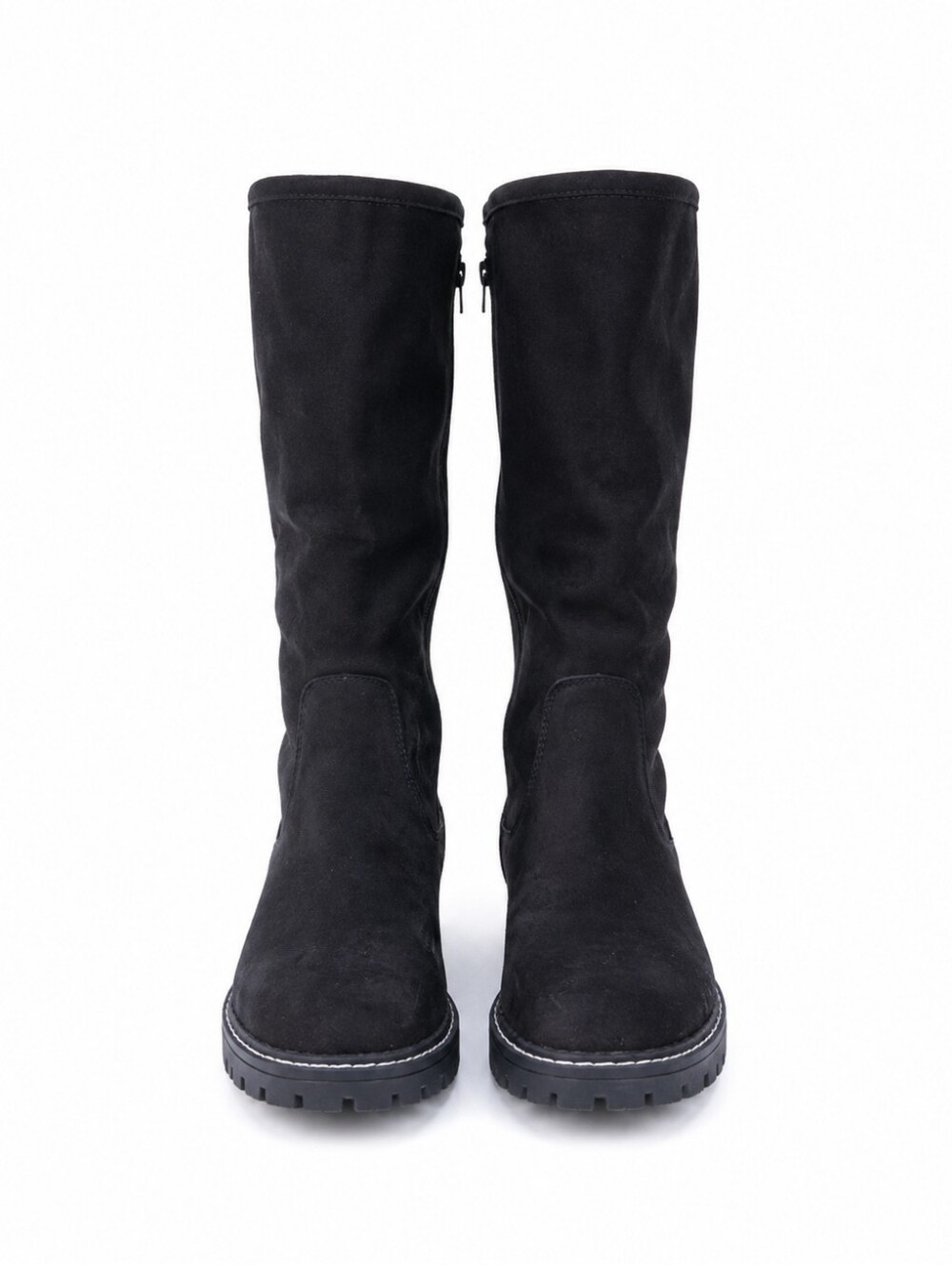 Esprit Black Suede Slouch Boots Lug Sole Zip Mid Calf Grunge Moto Y2K Size 6.5 - Picture 2 of 14